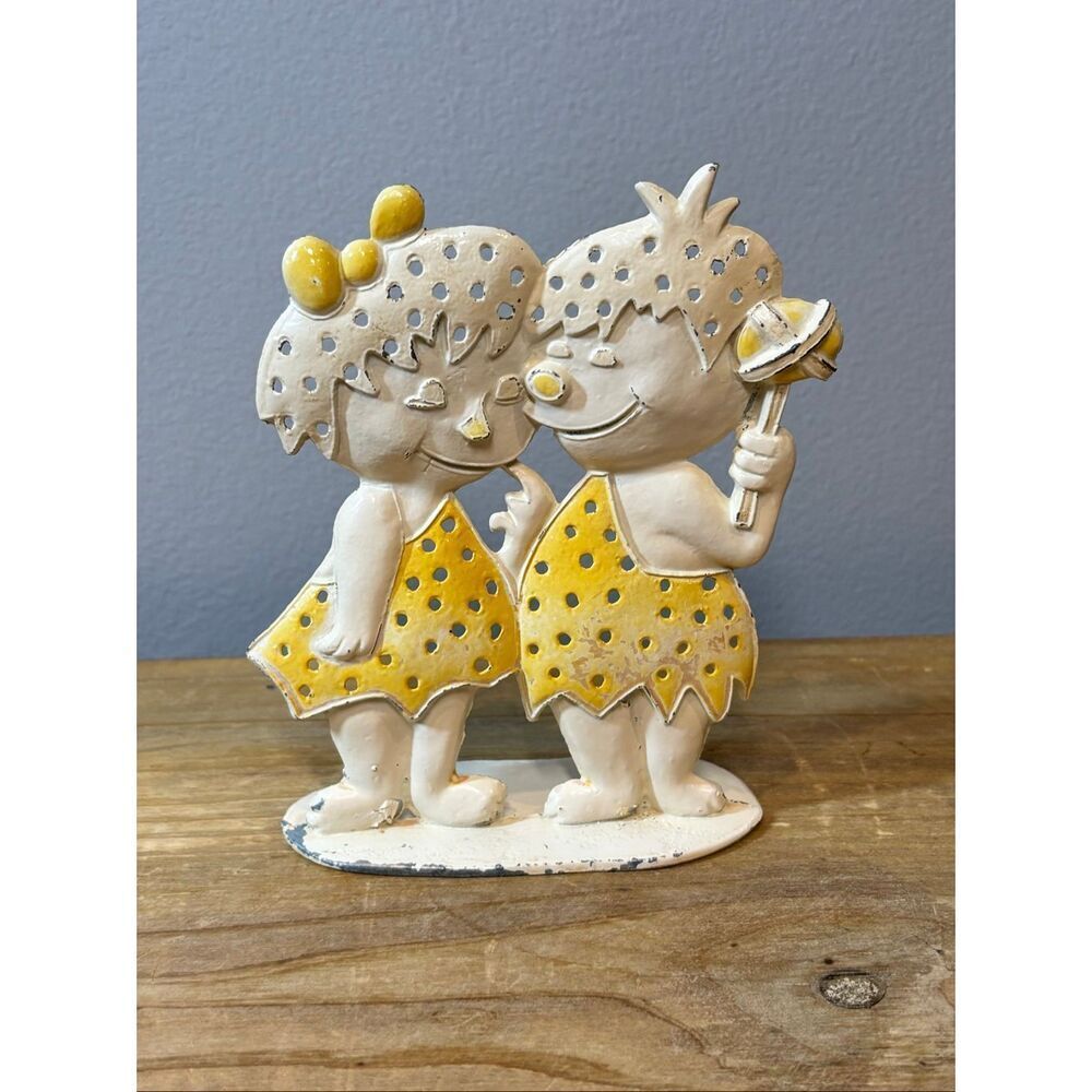Vintage Pebbles and Bam-Bam cast metal earring holder tree